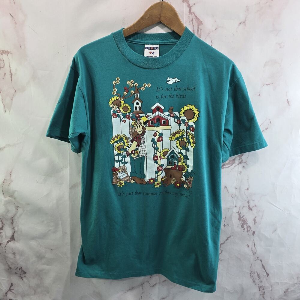 Vintage T Shirt Womens Medium Green Attendance Gardening Sunflower
